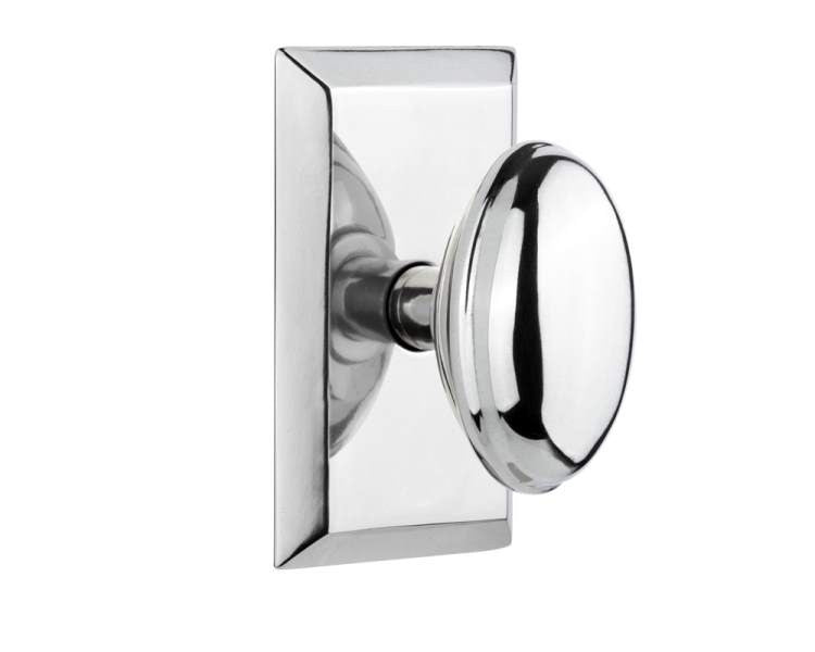 Nostalgic 713416: Studio Backplate w/Homestead Knob Single Dummy Door Set - Bright Chrome