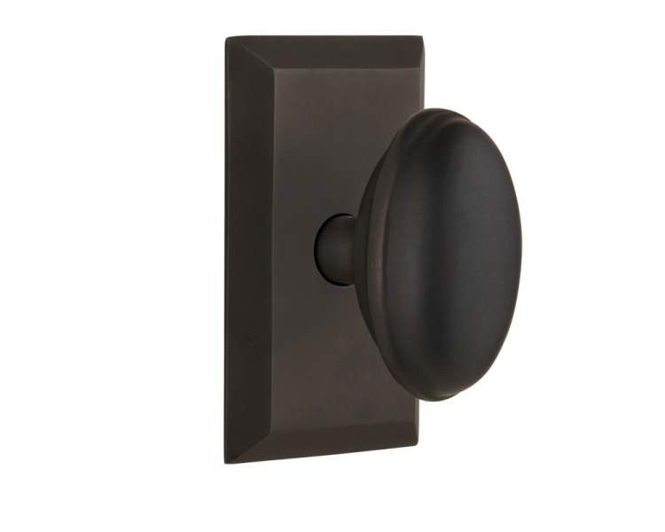 Nostalgic 713321: Studio Backplate w/Homestead Knob Privacy Door Set - Oil-Rubbed Bronze