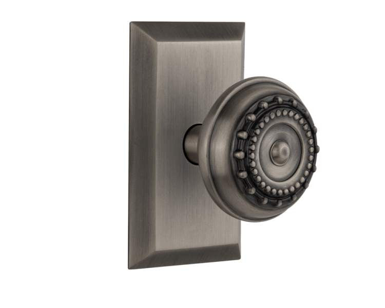 Nostalgic 713422: Studio Backplate w/Meadows Knob Single Dummy Door Set - Antique Pewter