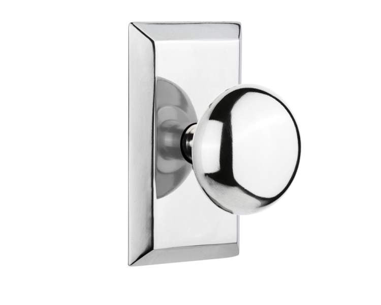 Nostalgic 713429: Studio Backplate w/New York Knob Single Dummy Door Set - Bright Chrome