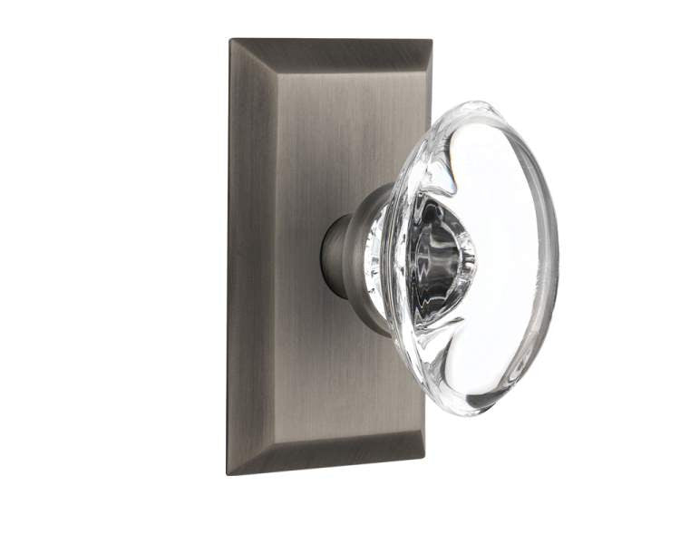 Nostalgic 713435: Studio Backplate w/Oval Clear Glass Crystal Knob Single Dummy Door Set - Antique Pewter