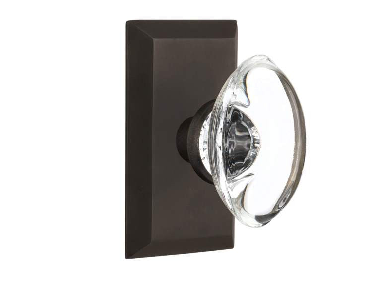 Nostalgic 713341: Studio Backplate w/Oval Clear Glass Crystal Knob Privacy Door Set - Oil-Rubbed Bronze