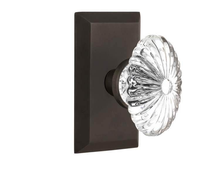 Nostalgic 713444: Studio Backplate w/Oval Fluted Clear Glass Crystal Knob Single Dummy Door Set - Oil-Rubbed Bronze