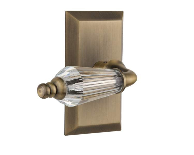 Nostalgic 714104: Studio Backplate w/Parlour Lever Passage Door Set - Antique Brass