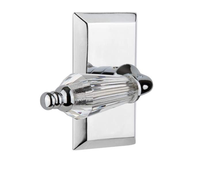 Nostalgic 714403: Studio Backplate w/Parlour Lever Privacy Door Set - Bright Chrome