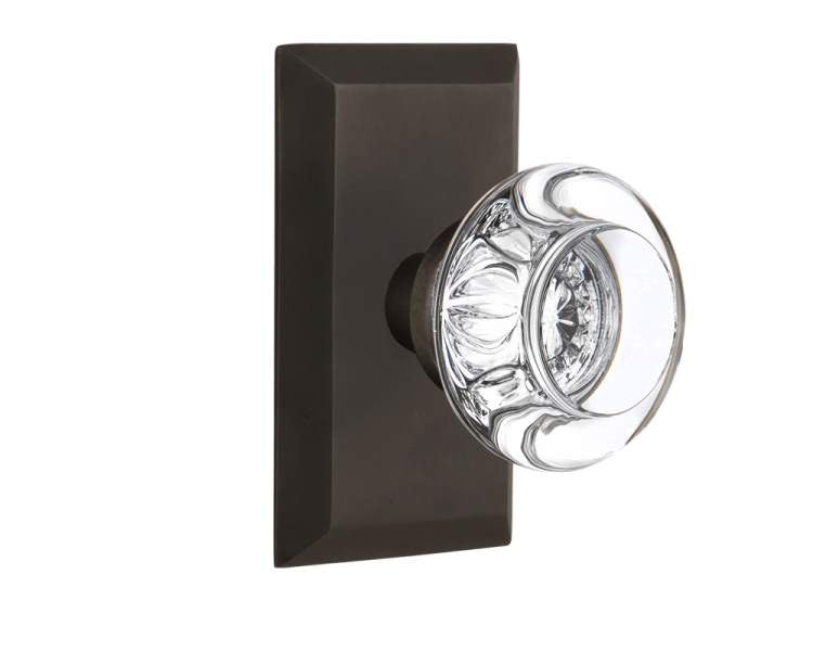 Nostalgic 713355: Studio Backplate w/Round Clear Glass Crystal Knob Privacy Door Set - Oil-Rubbed Bronze