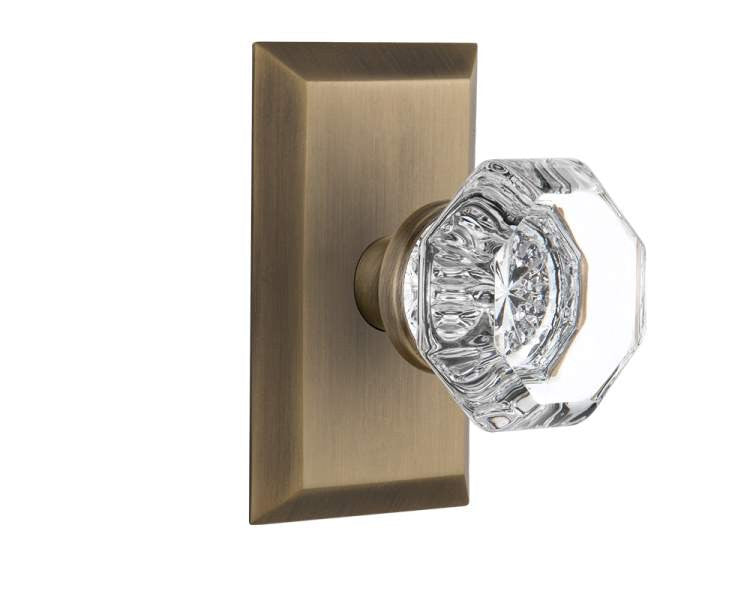 Nostalgic 713372: Studio Backplate w/Waldorf Knob Privacy Door Set - Antique Brass