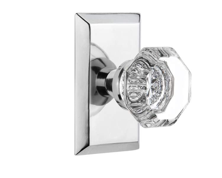 Nostalgic 713278: Studio Backplate w/Waldorf Knob Passage Door Set - Bright Chrome