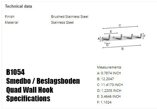 Smedbo Beslagsboden B1054 spec drawing