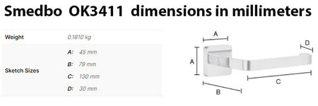 Smedbo OK3411 Ice collection toilet roll holder dimensions