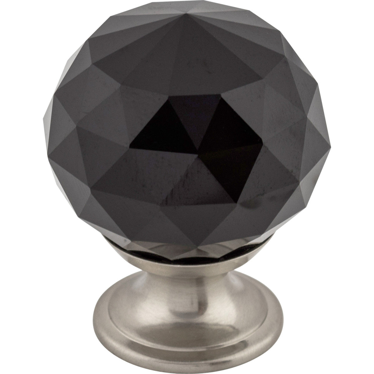 Top Knobs TK116BSN: 1-3/8" Crystal Round Cabinet Knob - Black Crystal/Brushed Satin Nickel