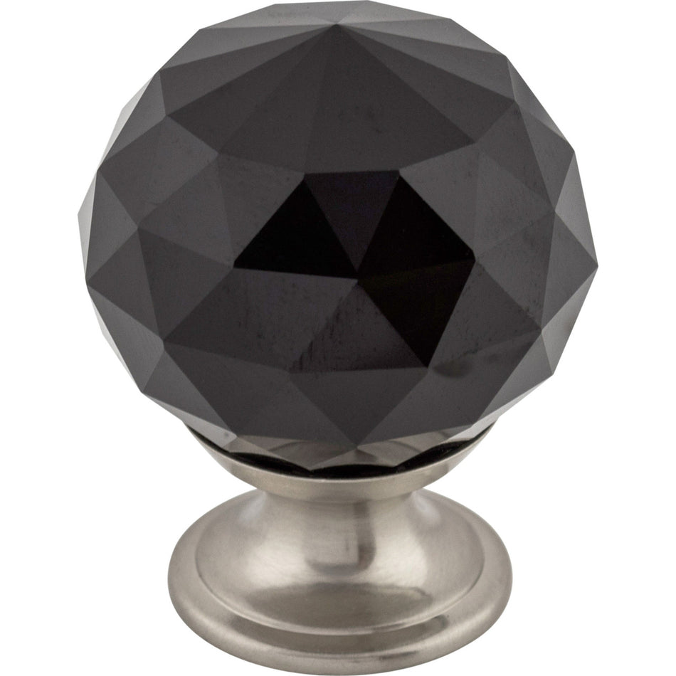 Top Knobs TK116BSN: 1-3/8" Crystal Round Cabinet Knob - Black Crystal/Brushed Satin Nickel