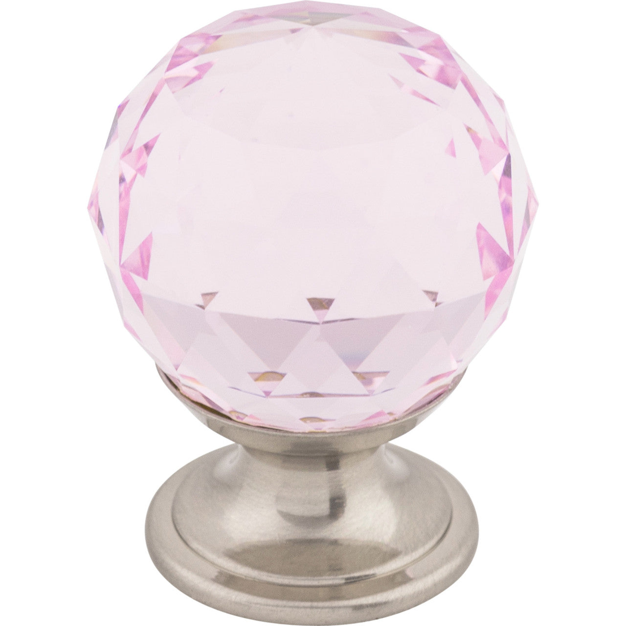 Top Knobs TK117BSN: 1-1/8" Crystal Round Cabinet Knob - Pink Crystal/Brushed Satin Nickel