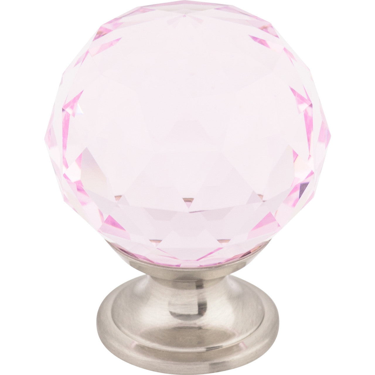 Top Knobs TK118BSN: 1-3/8" Crystal Sphere Cabinet Knob - Pink Crystal/Brushed Satin Nickel