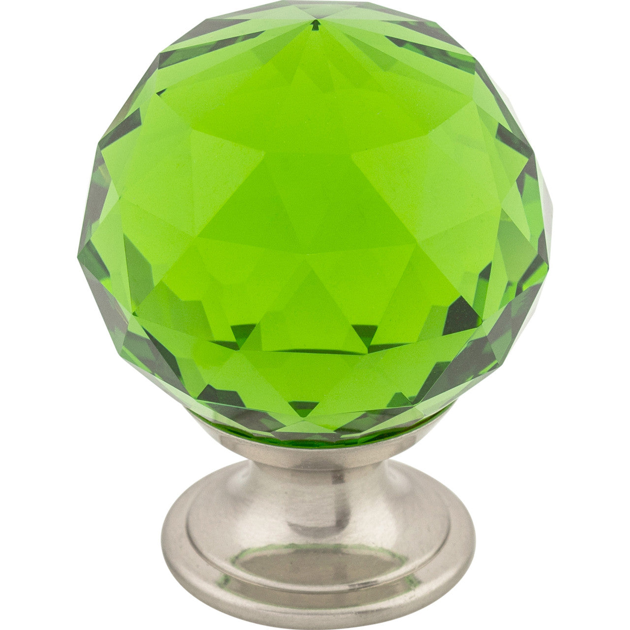 Top Knobs TK120BSN: 1-3/8" Crystal Round Cabinet Knob - Green Crystal/Brushed Satin Nickel