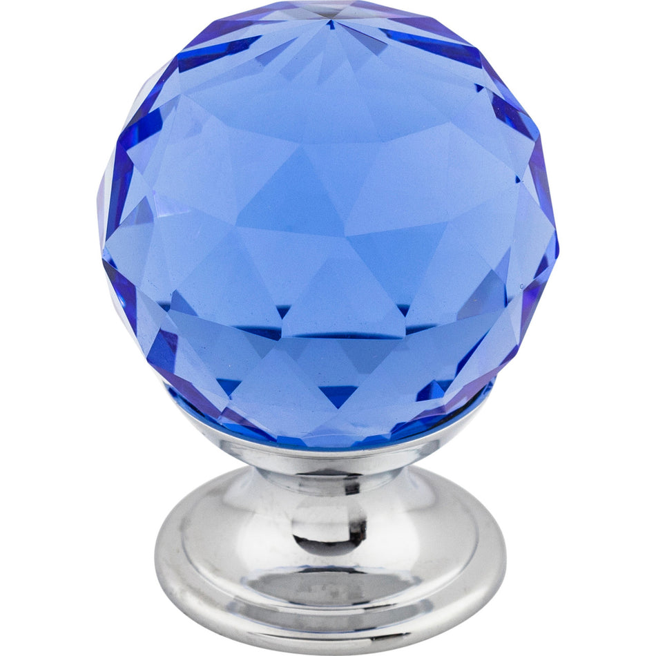 Top Knobs TK123PC: 1-1/8" Crystal Round Cabinet Knob - Blue Crystal/Polished Chrome