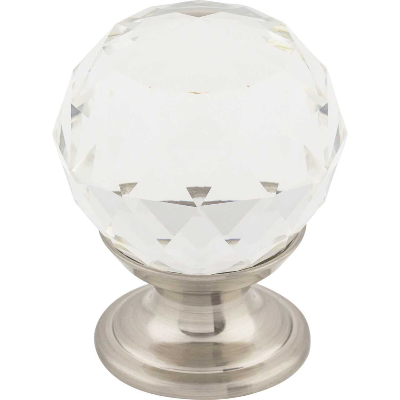 Top Knobs TK125BSN: 1-1/8" Crystal Sphere Cabinet Knob - Clear Crystal/Brushed Satin Nickel