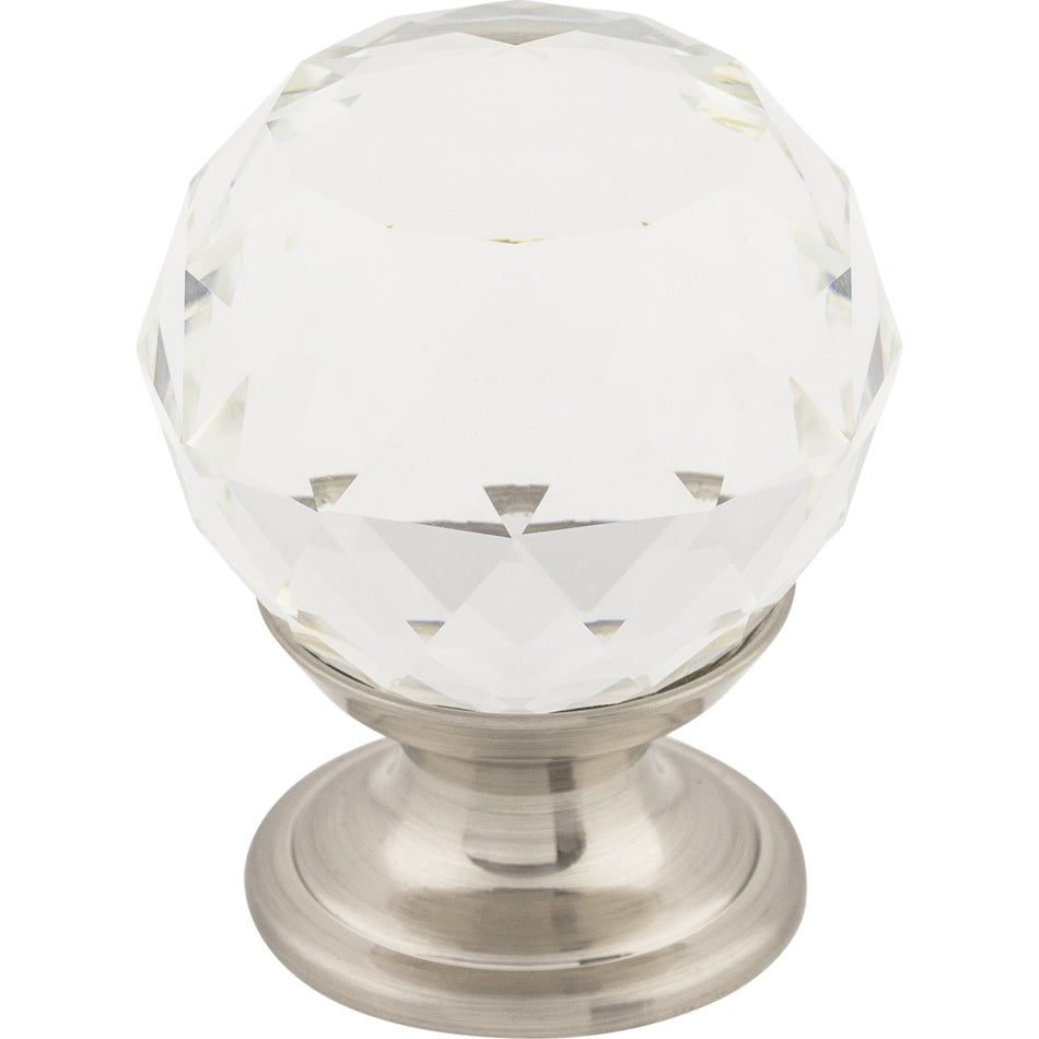 Top Knobs TK125BSN: 1-1/8" Crystal Sphere Cabinet Knob - Clear Crystal/Brushed Satin Nickel