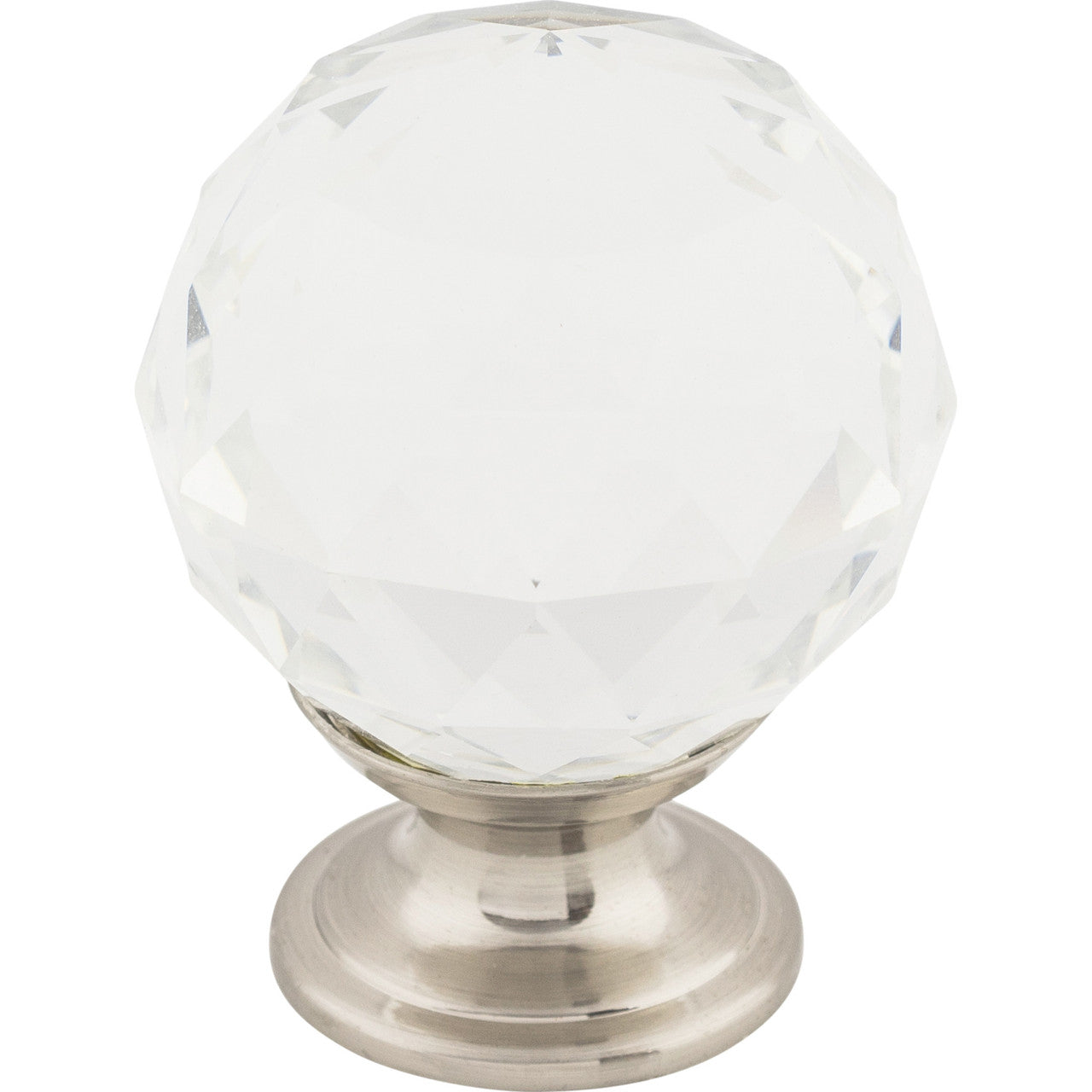 Top Knobs TK126BSN: 1-3/8" Crystal Sphere Cabinet Knob - Clear Crystal/Brushed Satin Nickel