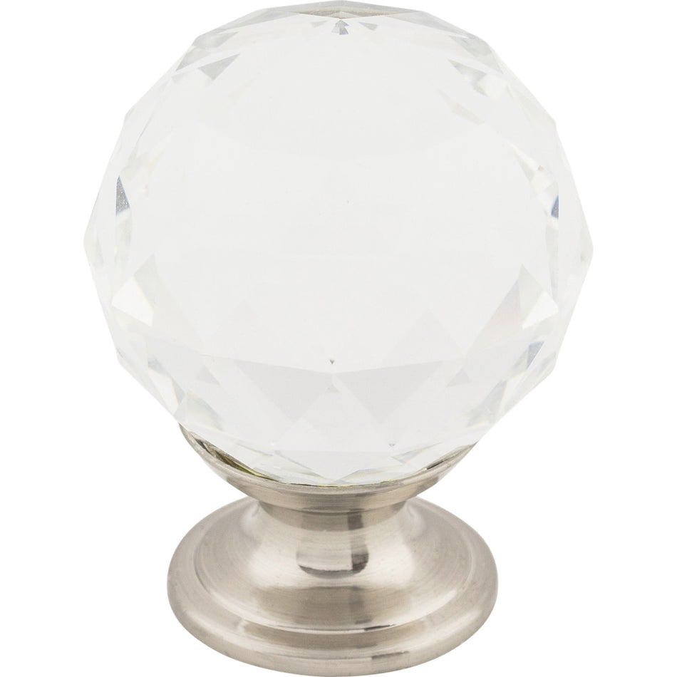 Top Knobs TK126BSN: 1-3/8" Crystal Sphere Cabinet Knob - Clear Crystal/Brushed Satin Nickel
