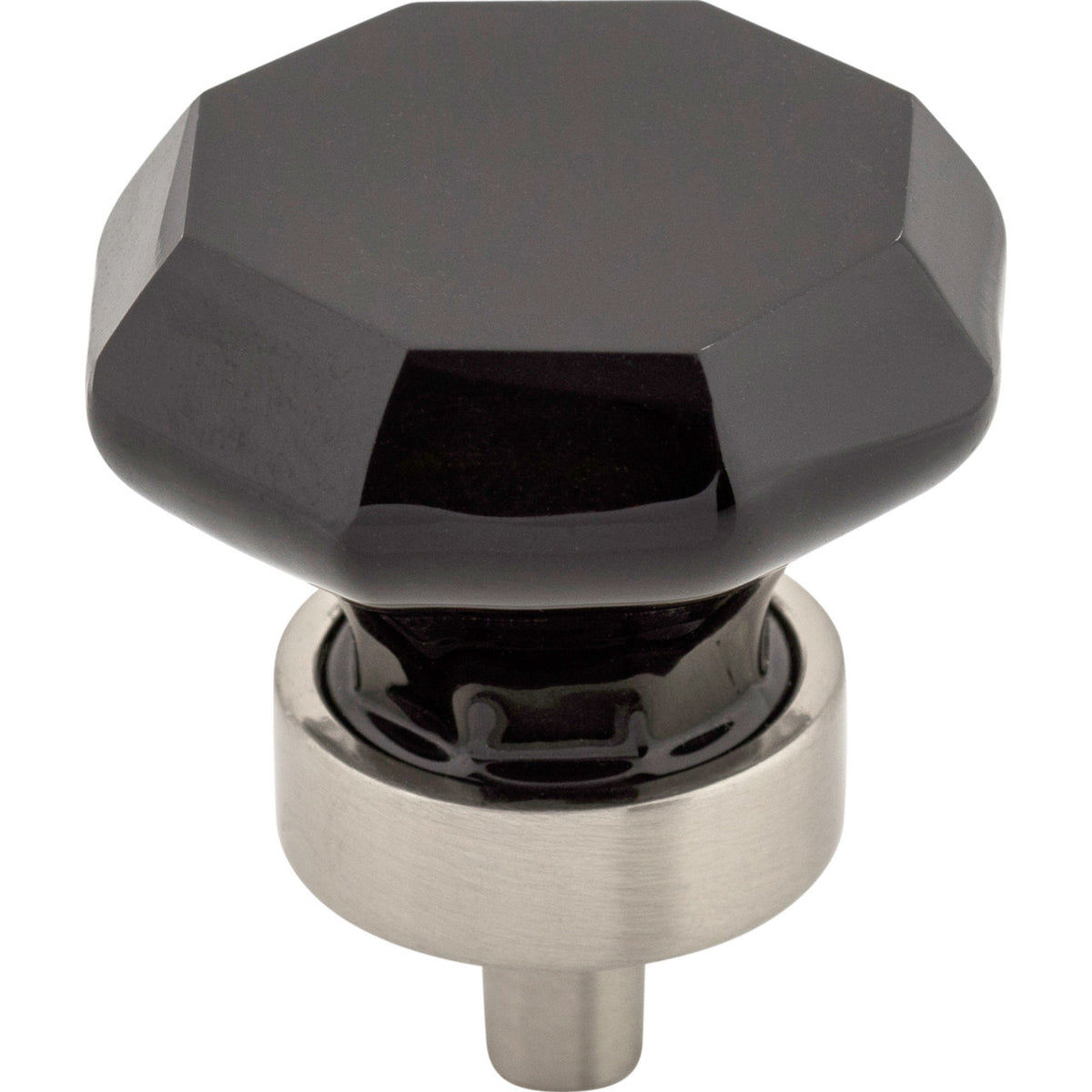 Top Knobs TK137BSN: 1-3/8" Crystal Octagon Cabinet Knob - Black Crystal/Brushed Satin Nickel