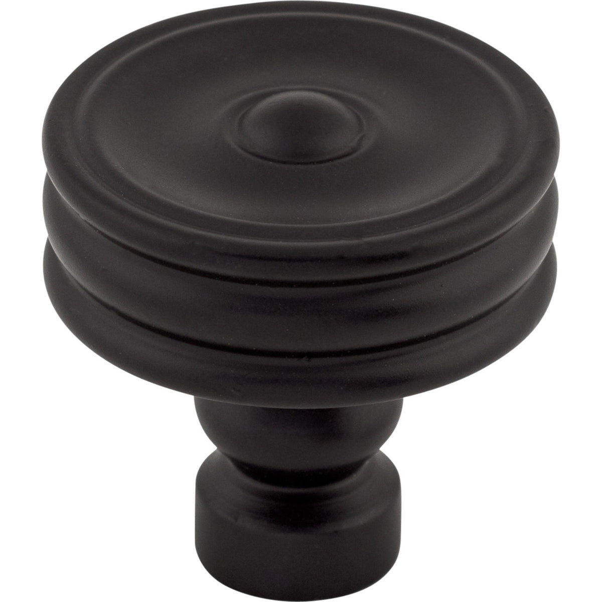 Top Knobs TK881BLK: 1-1/4" Brixton Round Ridged Cabinet Knob - Flat Black