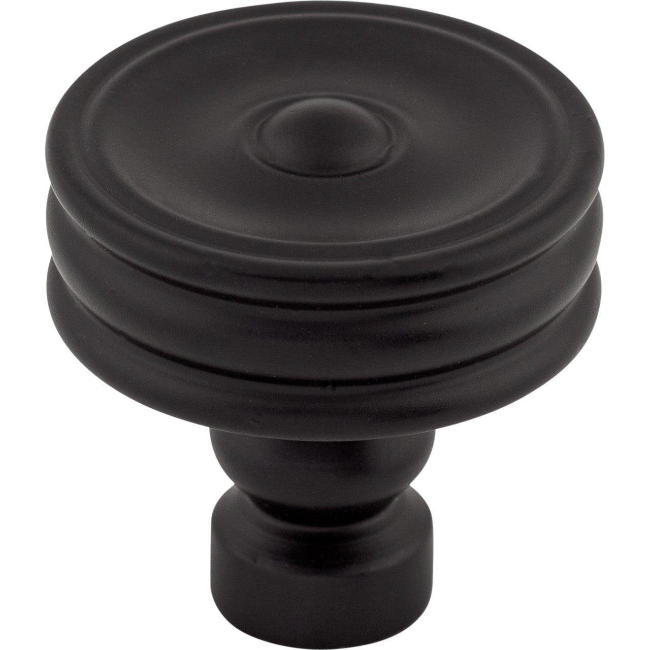 Top Knobs TK881BLK: 1-1/4" Brixton Round Ridged Cabinet Knob - Flat Black