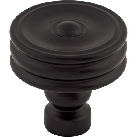 Top Knobs TK881BLK: 1-1/4" Brixton Round Ridged Cabinet Knob - Flat Black