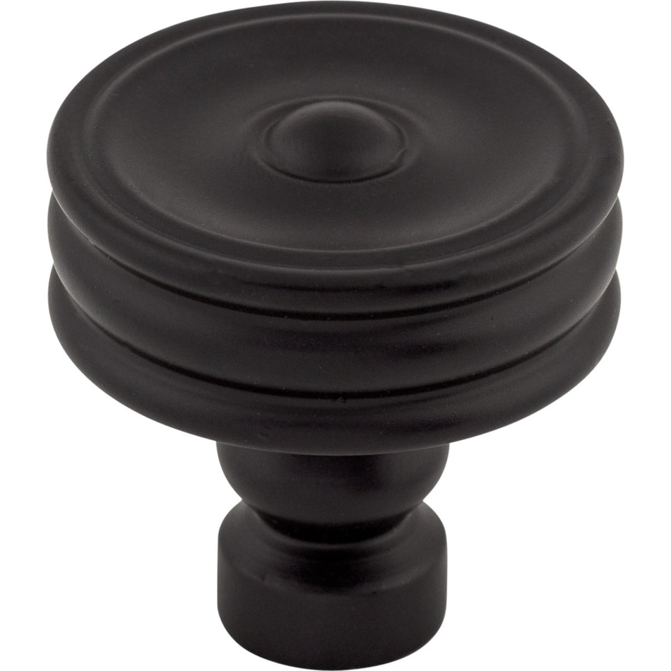 Top Knobs TK881BLK: 1-1/4" Brixton Round Ridged Cabinet Knob - Flat Black