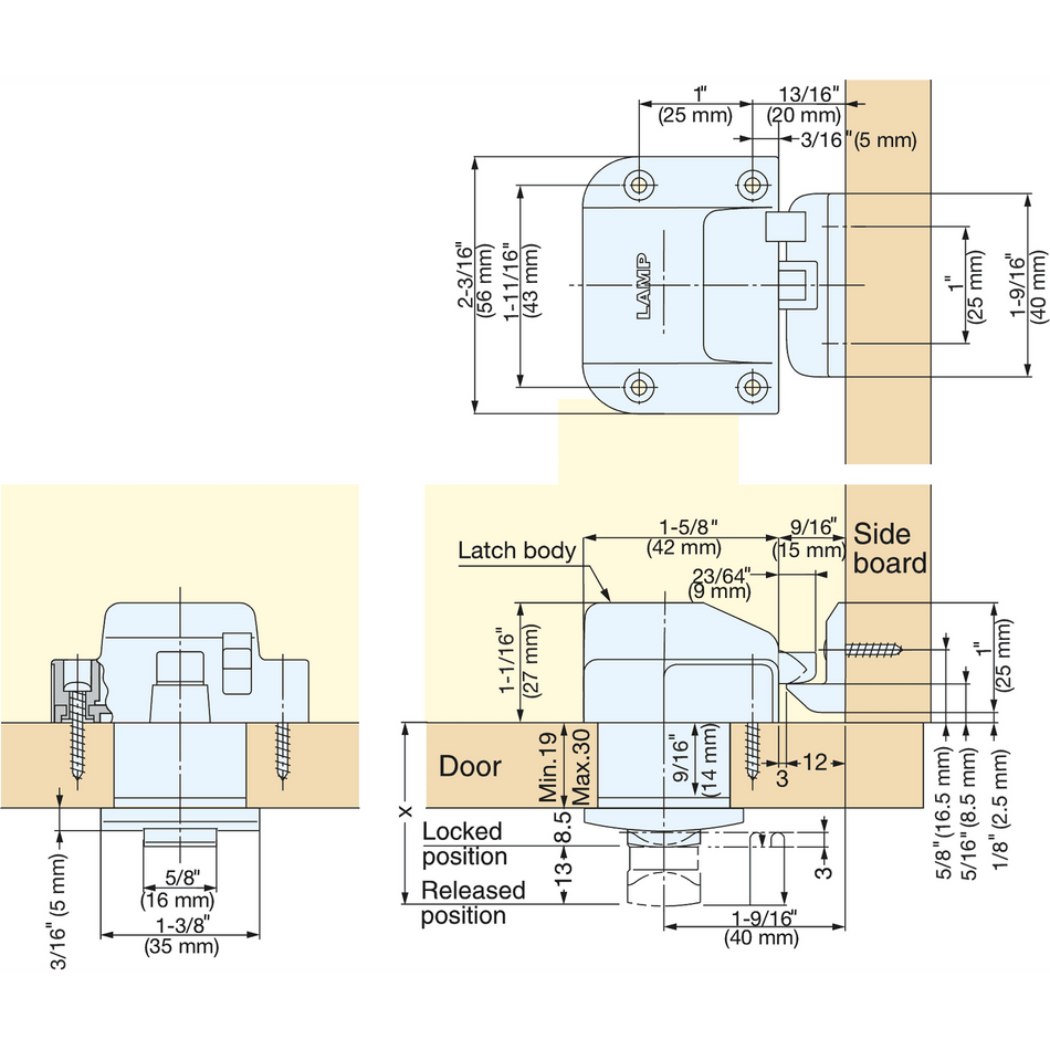 Sugatsune TLP-S-BB/CR: Square Push Button Knob Latch - Chrome