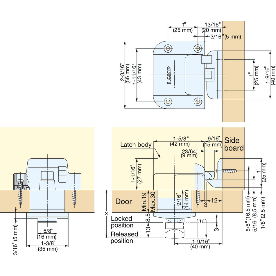Sugatsune TLP-S-BB/SN: Square Push Knob Latch - Satin Nickel