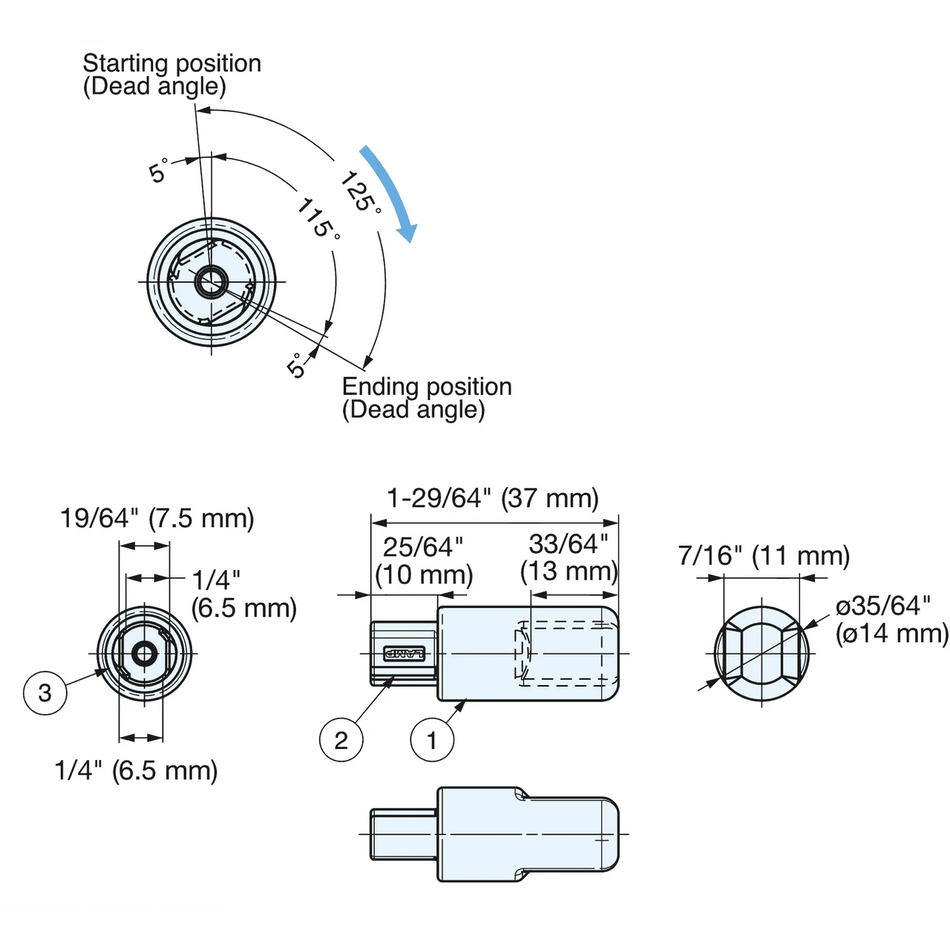 Sugatsune UDH-14ALS: Torque Damper (counter-clockwise) - Plain Stainless Steel