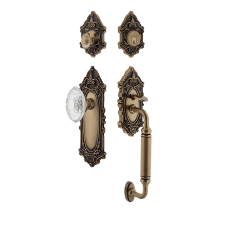Nostalgic 756028: Entry Lockset w/Victorian Backplate, C-Grip Exterior Handle and Victorian Crystal Knob - Antique Brass