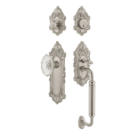 Nostalgic 756064: Entry Lockset w/Victorian Backplate, C-Grip Exterior Handle and Victorian Crystal Knob - Satin Nickel