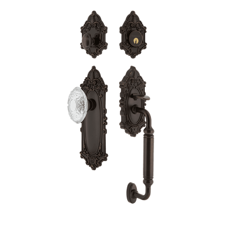 Nostalgic 756076: Entry Lockset w/Victorian Backplate, C-Grip Exterior Handle and Victorian Crystal Knob - Timeless Bronze