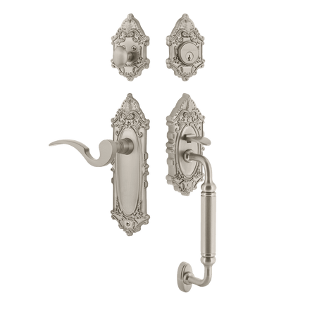 Nostalgic 767822: Entry Lockset w/Victorian Backplate, C-Grip Exterior Handle and Manor Interior Lever - Satin Nickel
