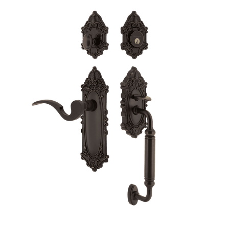 Nostalgic 771437: Entry Lockset w/Victorian Backplate, C-Grip Exterior Handle and Manor Interior Lever - Timeless Bronze