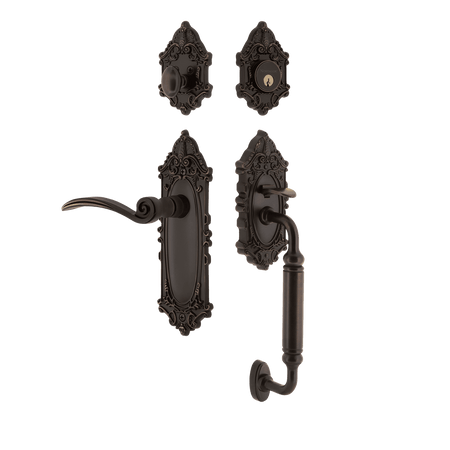 Nostalgic 771531: Entry Lockset w/Victorian Backplate, C-Grip Exterior Handle and Swan Interior Lever - Timeless Bronze