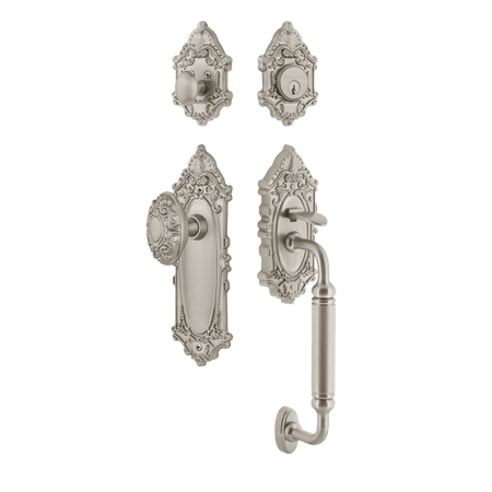 Nostalgic 727786: Entry Lockset w/Victorian Backplate, C-Grip Exterior Handle and Victorian Knob - Satin Nickel