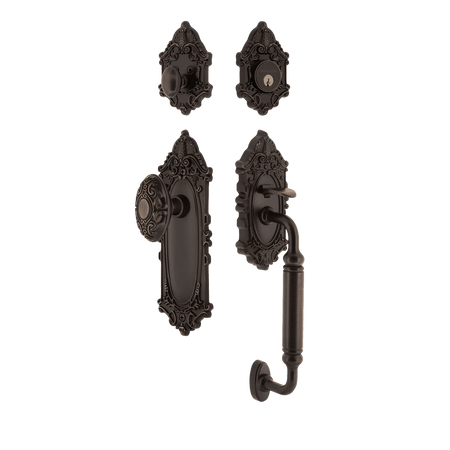 Nostalgic 719391: Entry Lockset w/Victorian Backplate, C-Grip Exterior Handle and Victorian Knob - Timeless Bronze