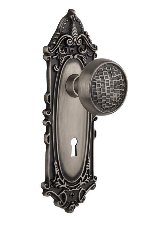 Nostalgic 716571: Victorian Backplate w/Craftsman Knob Privacy Door Set - Antique Pewter