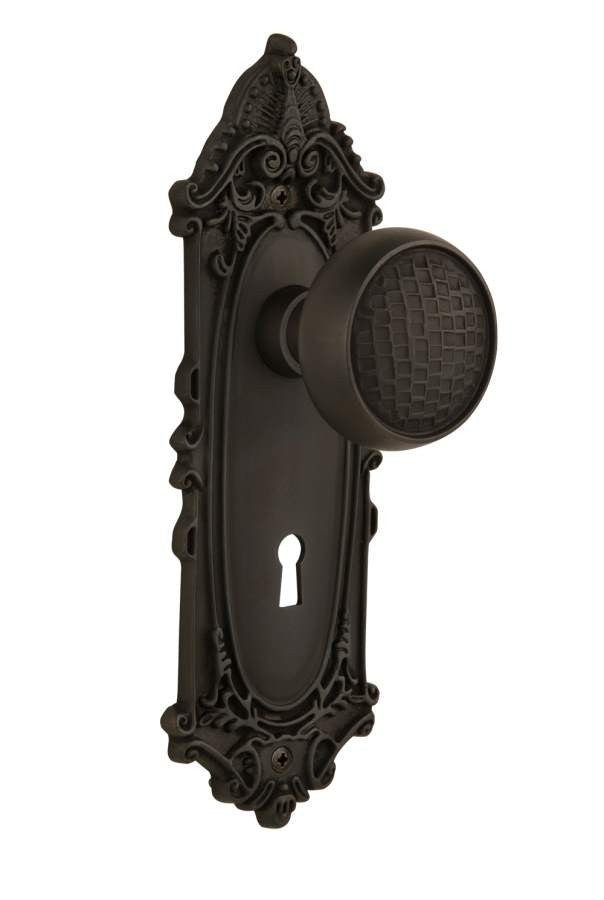 Nostalgic 716428: Victorian Backplate w/Craftsman Knob Passage Door Set - Oil-Rubbed Bronze