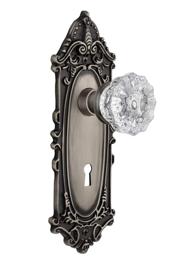 Nostalgic 704889: Mortise Victorian Plate w/ Crystal Knob - Antique Pewter