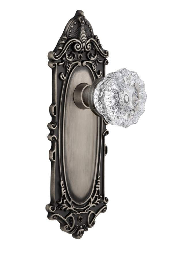 Nostalgic 704112: Victorian Backplate w/Clear Crystal Glass Knob Privacy Door Set - Antique Pewter