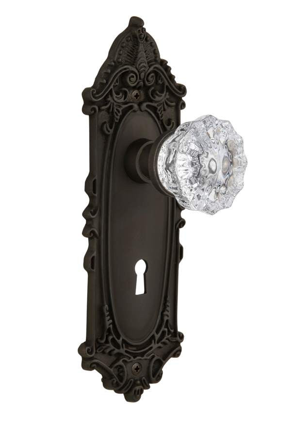 Nostalgic 704127: Victorian Backplate w/Clear Crystal Glass Knob Single Dummy Door Set - Oil-Rubbed Bronze