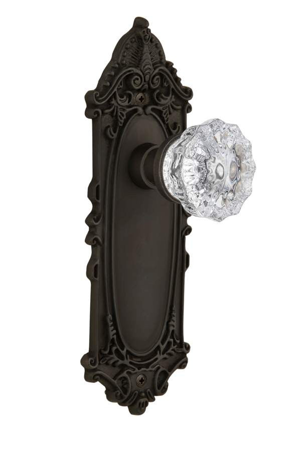 Nostalgic 704113: Victorian Backplate w/Clear Crystal Glass Knob Privacy Door Set - Oil-Rubbed Bronze