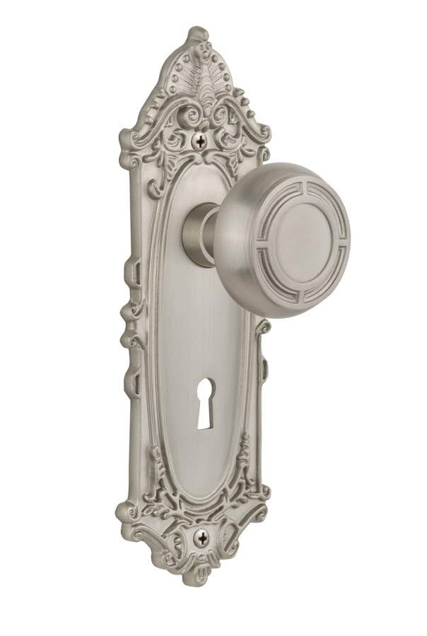 Nostalgic 716793: Victorian Backplate w/Mission Knob Privacy Door Set - Satin Nickel