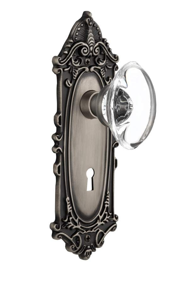 Nostalgic 711754: Mortise Victorian Plate Oval Clear Crystal Knob - Antique Pewter