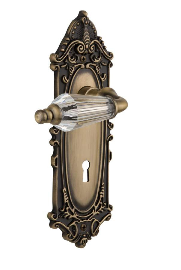 Nostalgic 714447: Victorian Backplate w/Parlour Lever Privacy Door Set - Antique Brass