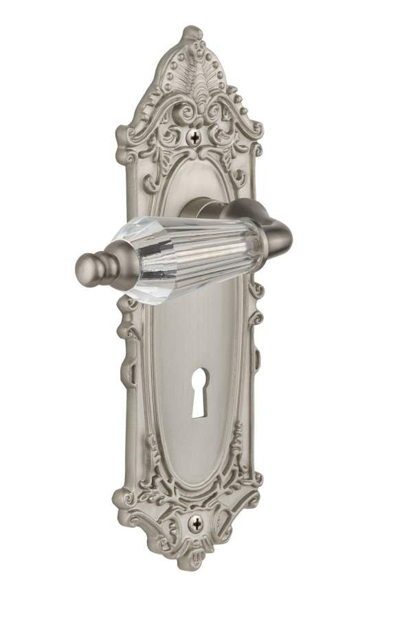 Nostalgic 714451: Victorian Backplate w/Parlour Lever Privacy Door Set - Satin Nickel